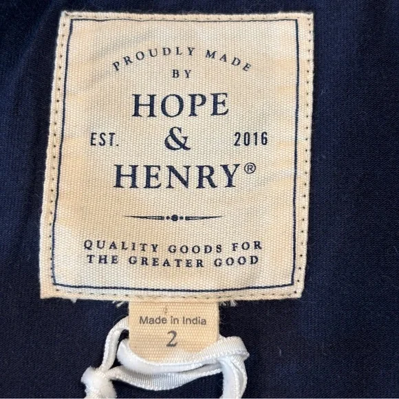 Hope & Henry Organic Cotton Tie Waist Dress Navy Blue Women’s Size 2 XS NWT - Picture 8 of 9